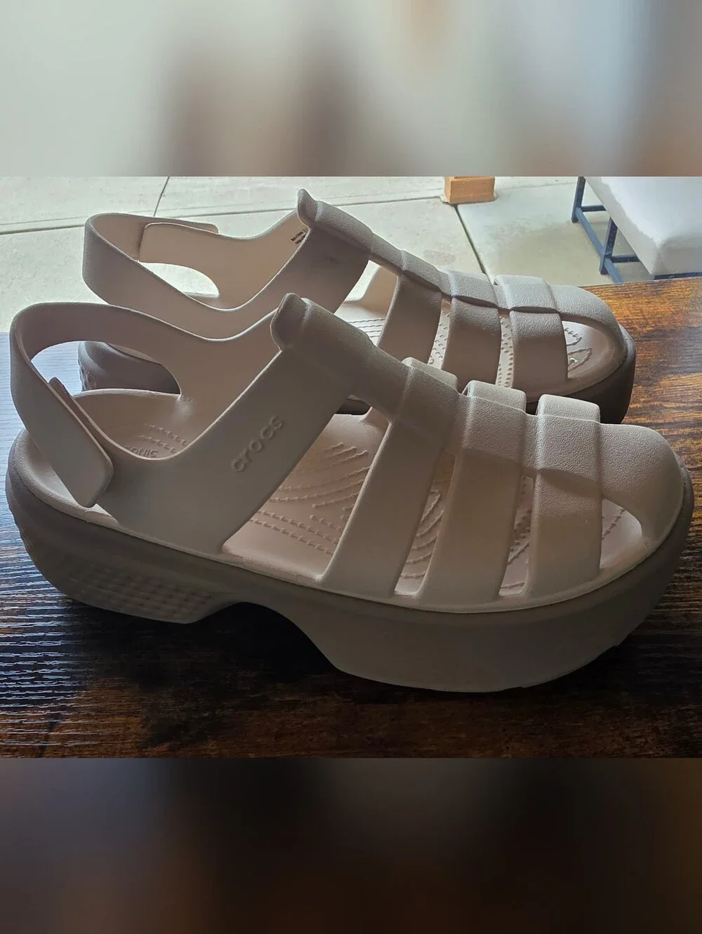 CROCS Cream Platform Sandals
